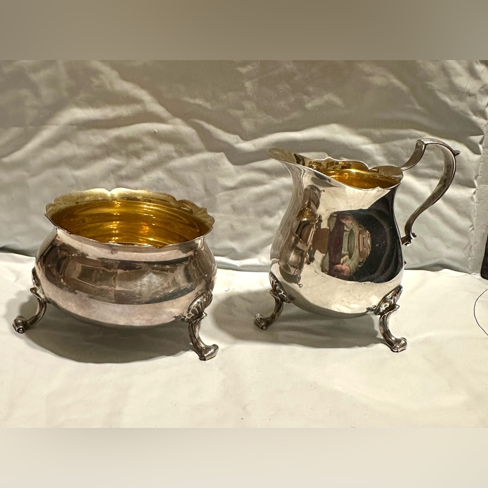 Poole Sterling Silver #‎ 115 Sugar Creamer Set W/ Gold Wash